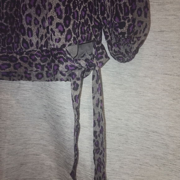 Anne Klein Large Purple Leopard Print Top 3/4 Sleeves Tie Waist - Picture 6 of 8